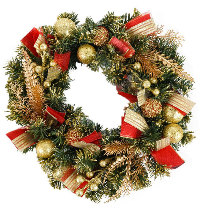 Künstlicher Weihnachtskranz Ø40 cm mit roten und goldenen Bändern –  acquista su Giordano Shop