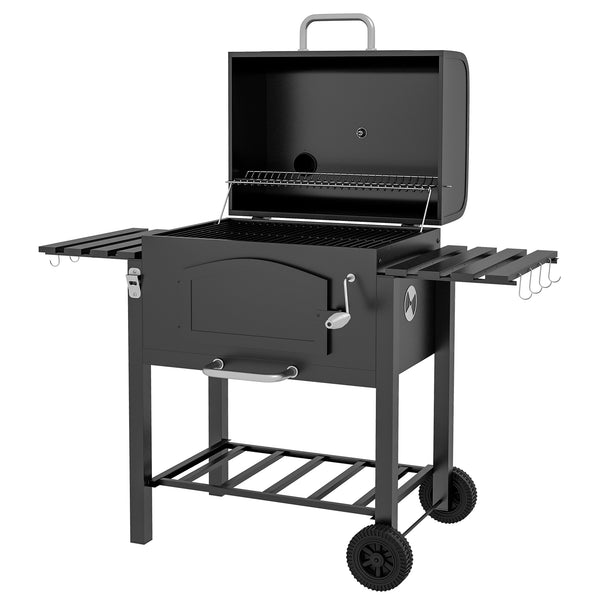 prezzo Barbecue da Giardino a 2 Ruote con Griglia Affumicatore e Fornello 124x66x112 cm in Metallo e Ghisa Nero