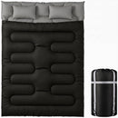 Sacco a Pelo Matrimoniale per 2 Adulti 230x165 cm con Cuscini Temperatura 0-5°C in Poliestere e Cotone Nero      