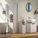 Mobile Colonna Bagno 30x34,6x180,5 cm con 2 Ripiani Aperti e 2 Armadietti in Legno Bianco e color Legno      