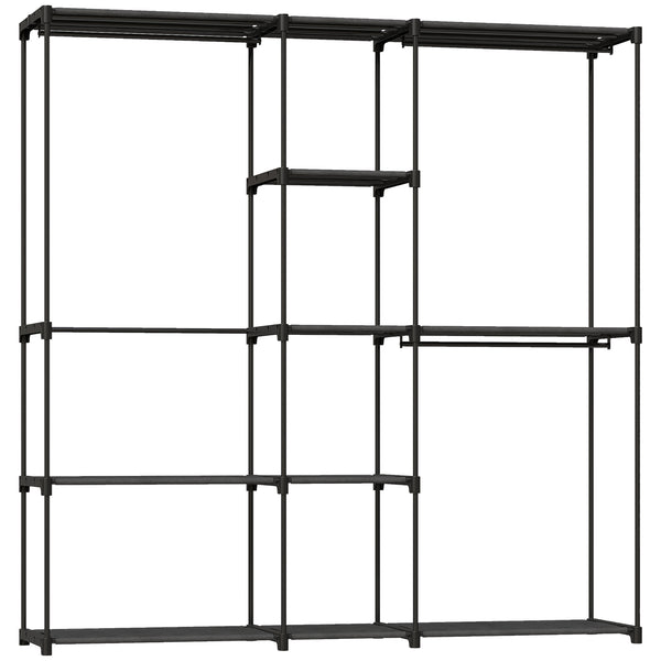 Armadio Guardaroba 182x43x185 cm con 8 Ripiani e 3 Aste per Appendere in Tessuto Nero prezzo