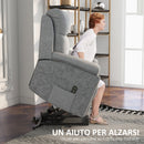 Poltrona Alzapersona Elettrica 83x89x102 cm in Poliestere effetto Lino Grigio