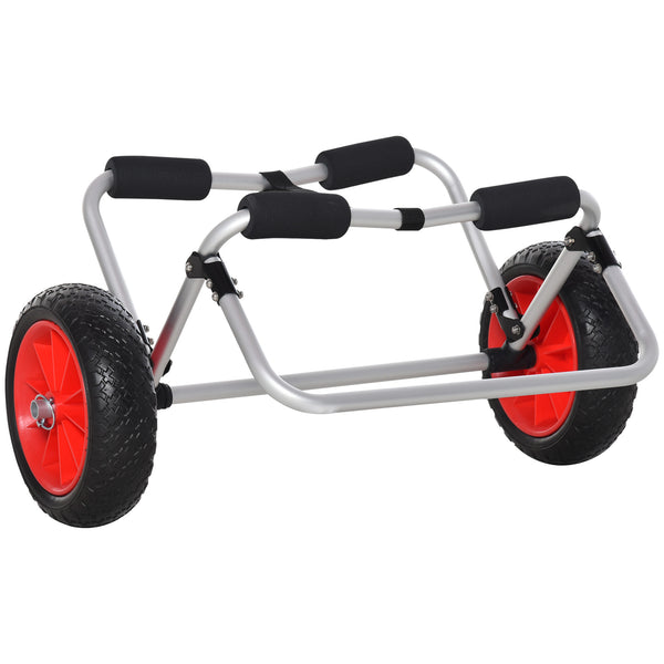 Carrellino da Spiaggia Pieghevole per Kayak e Canoa con Paraurti 70x40x42 cm in Alluminio e NBR Argento Nero e Rosso acquista