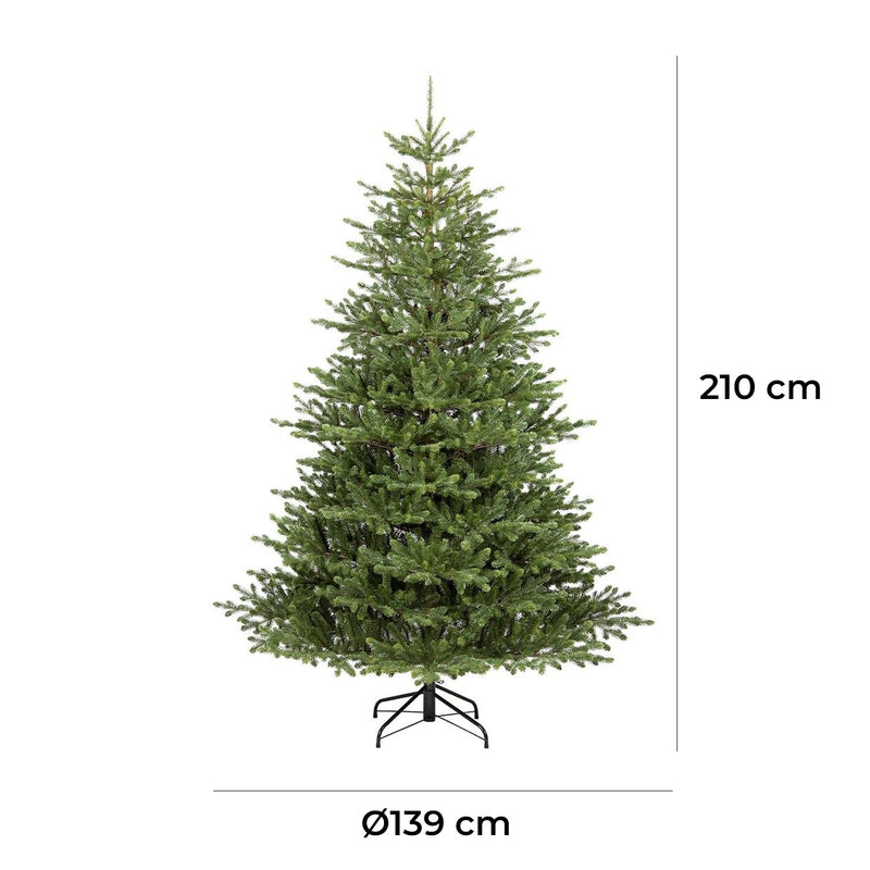 Albero di Natale Artificiale Realistico 210 cm 1170 rami Montaggio a Ombrello Verde