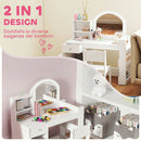Set Toeletta Trucco per Bambine 88,6x38,8x96,9 cm con Specchio Sedia Luce LED Armadietto Scaffali e Libreria in MDF Bianco      