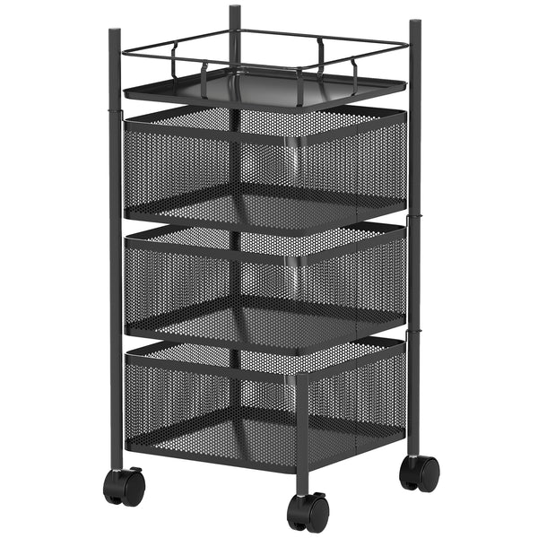 acquista Carrello Cucina a 3 Livelli 27,5x27,5x62 cm con Cestini in Metallo Girevoli Ruote e Freno Nero