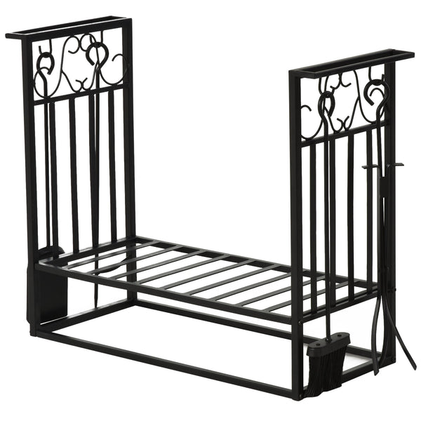 Kaminholzhalter Holzschuppen 75x30x60 cm aus Stahl mit schwarzen Werkzeugen online