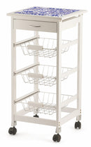 Carrello da Cucina Salvaspazio 37x37x76 cm 3 Ceste in Legno Soriani Mattonelle Bianco