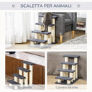 Scaletta per Cani e Gatti a 4 Gradini 60x40,5x59 cm con Rivestimento in Peluche e Pali Graffiatoio in Sisal Grigio      