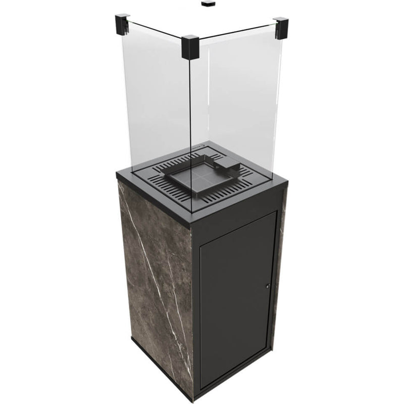 Stufa a Gas da Esterno cm 136,6x44,2x44,2 Flig Gastonia Mini Pietra Naturale Grigia con Vetri