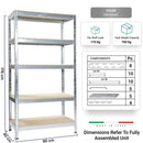 Scaffale in Metallo 5 Ripiani in Legno Truciolato 90x40x176 cm Joker Zincato