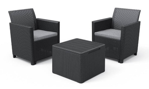 Set aus Couchtisch und 2 Gartensesseln Rattan-Effekt Keter Claire Balkon Anthrazit sconto