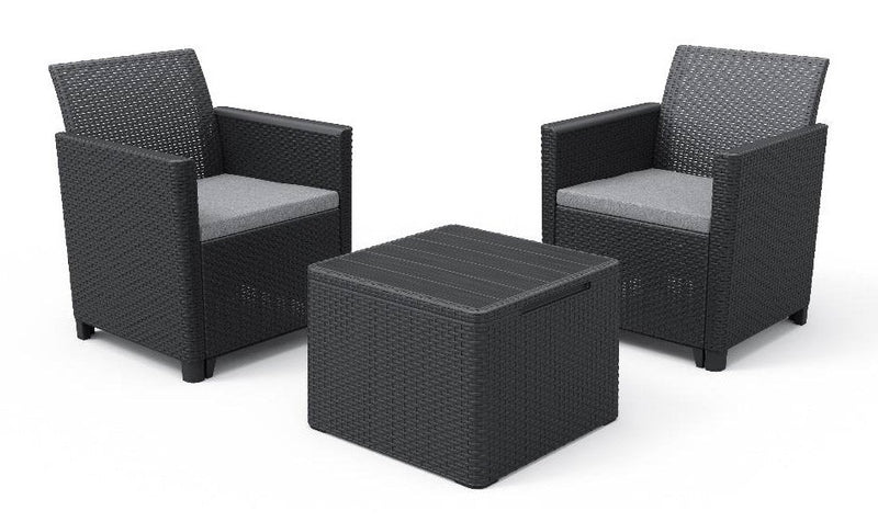 Set Tavolino e 2 Poltrone da Giardino Effetto Rattan Keter Claire Balcony Antracite