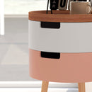 Set 2 Tavolini da Caffè con 2 Vani Contenitore e Vassoio Superiore Ø35 x 65,5 cm in MDF e Legno Bianco e Rosa 