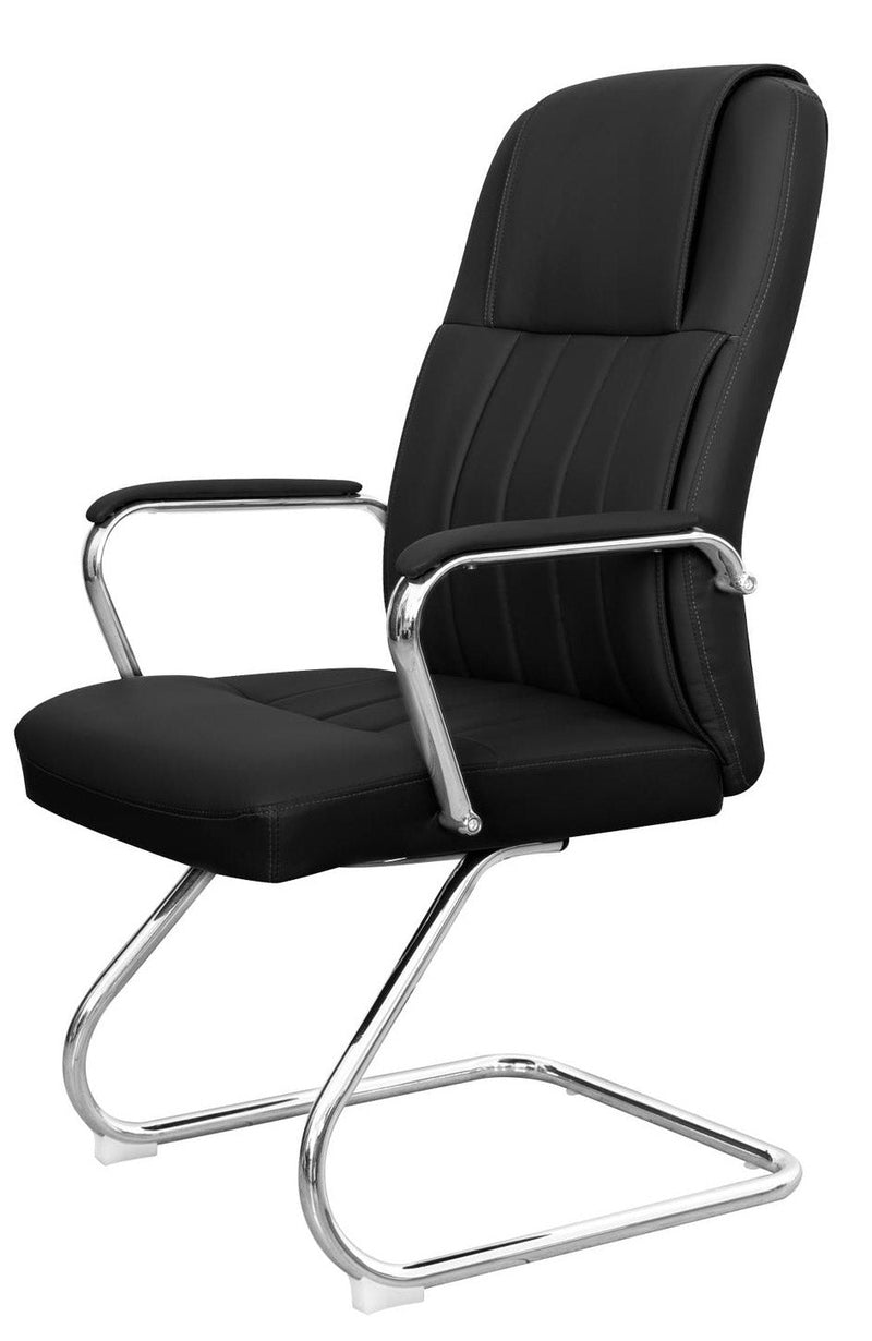 Sedia Attesa da Ufficio 59x67x105 cm in Acciaio e Similpelle Nera