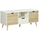 Mobile TV Fino a 55" 110x40x50 cm con Cassetti Ripiani Aperti e Armadietti in Truciolato Bianco e Colore Legno