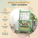 Lavagna per Bambini 59x48x118 cm a Gesso Magnetica e Rotolo di Carta in Legno Verde  