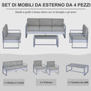 Set da Giardino Divano 2 Poltrone e Tavolino in Alluminio Grigio