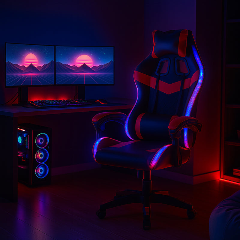 Sedia da Gaming con Led RGB Altezza Regolabile 106-116 cm in Pelle PU Rosso e Nero  