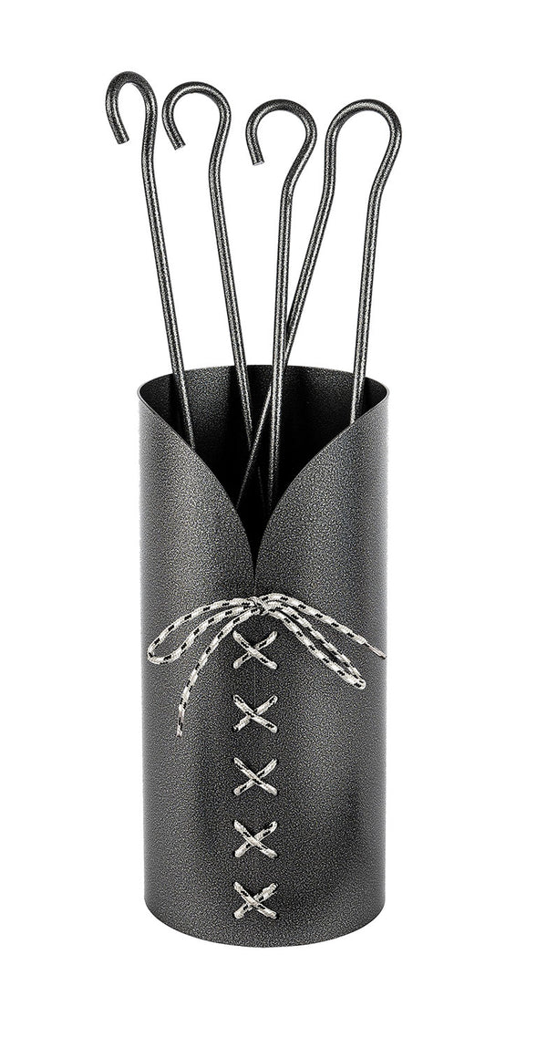 Trespolo per Attrezzi Camino Cilindrico Laccio con Paletta Scopino Attizzino e Pinza Ø15,2x62 cm in Ferro Verniciato Grigio Martellato prezzo