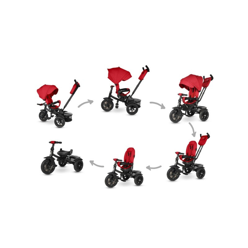 Triciclo Passeggino per Bambini 6 in 1 con Seggiolino Reversibile Qplay Premium Rosso