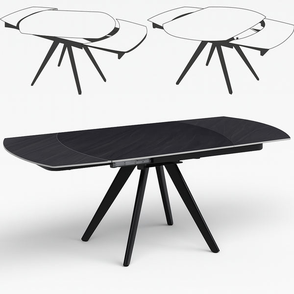 prezzo Tavolo Allungabile Piano Rotante 140-180x90x77 cm in Ceramica Effetto Marmo Nero
