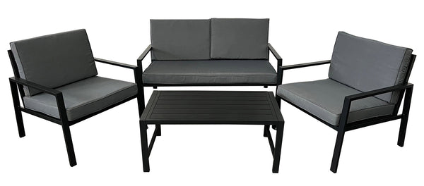 Gartengarnitur Sofa, 2 Sessel und Couchtisch aus grauem Aluminium sconto