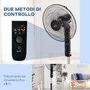 Ventilatore a Piantana 3 Velocità con Telecomando Angolo di Inclinazione Regolabile in Metallo Nero      