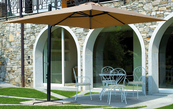 Dezentraler Aluminium Gartenschirm 2,40x3,30m mit Vorghini Kurbel Poli Anthrazit und Sand sconto