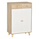Scarpiera Salvaspazio per 12 Scarpe con 4 Mensole e 2 Cassetti in Legno 8x35x102,5 cm Bianca