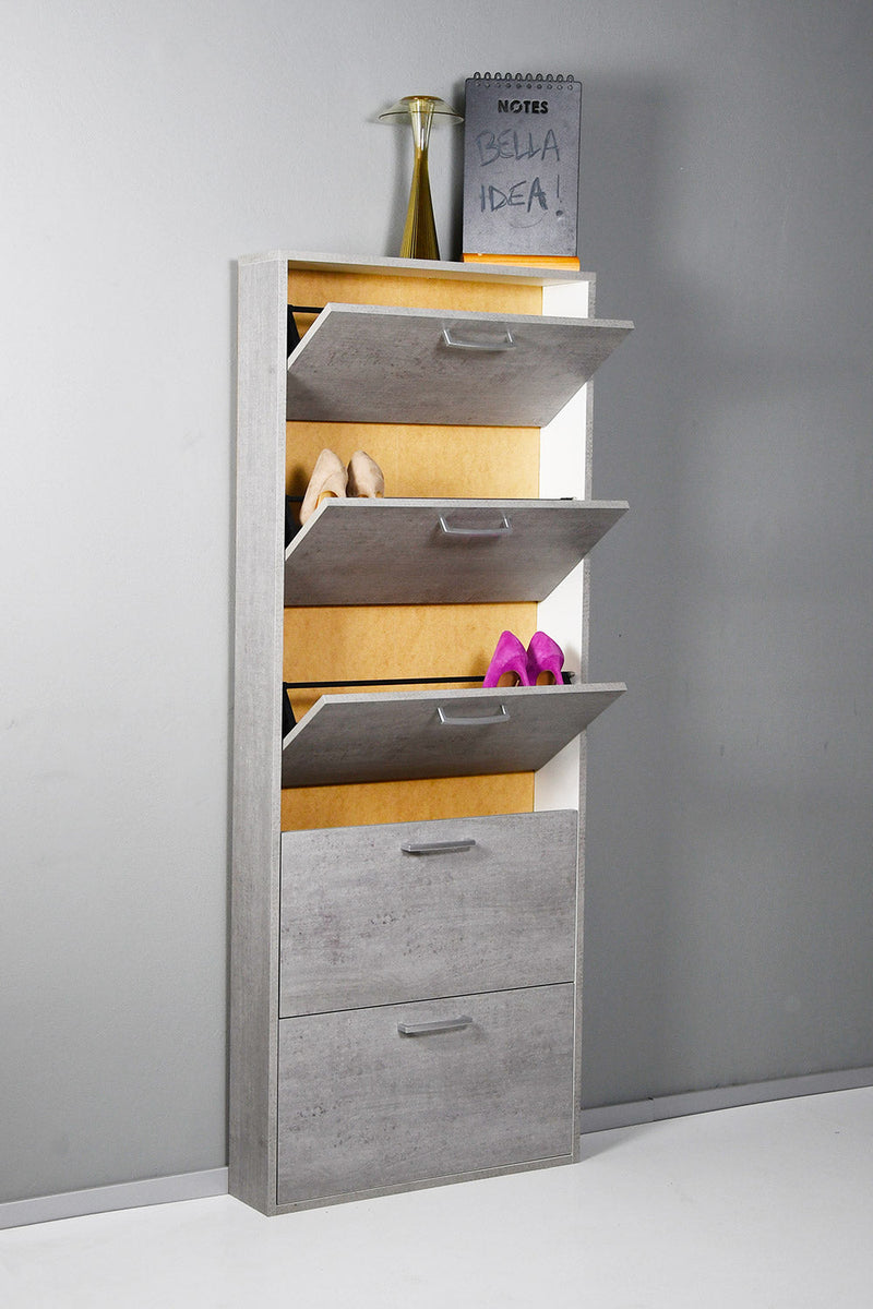 Scarpiera Salvaspazio 5 Ante 15 Paia 65x15x164 cm in Truciolare Nobilitato Cemento