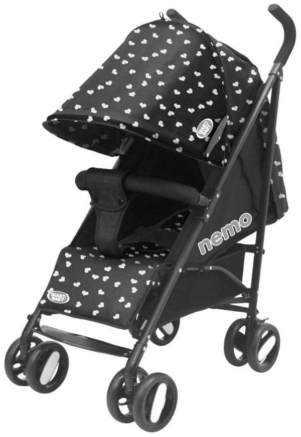 Leichter faltbarer Kinderwagen mit Tasche Nemo Schwarz mit Herzen sconto