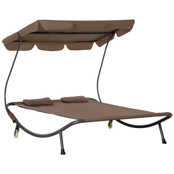 Doppel-Sonnenliege 2-Sitzer 200 x 170 x 134 cm mit braunem Sonnenschirm acquista