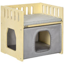 Casetta per Gatti 2 Livelli 48x38x47 cm con Cuscini Rimovibili e Guide di Sicurezza in Legno e Tessuto Grigio e Bianco