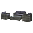 Set da Giardino Divano 2 Poltrone e Tavolino in Rattan Grigio