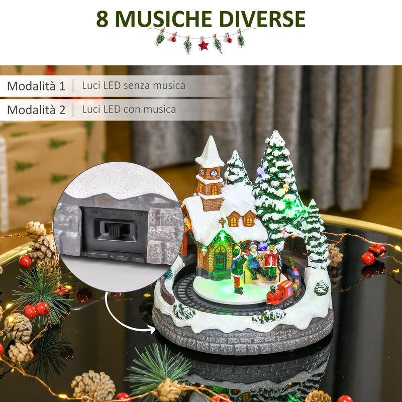 Villaggio Natalizio Luminoso  con Trenino Girevole Musicisti e Luci LED Multicolore