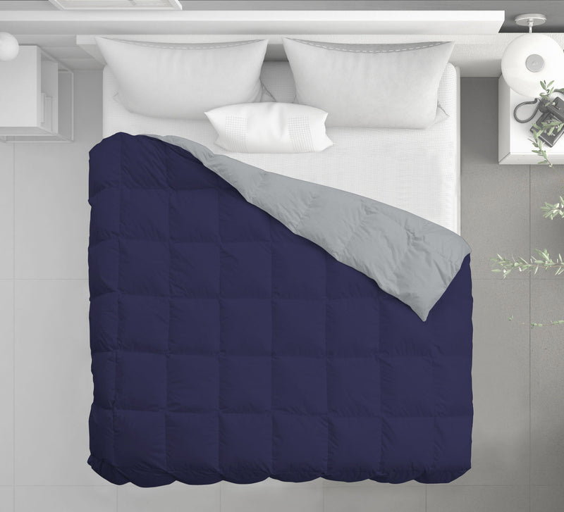 Piumino Singolo in Piuma di Anatra 350gr Doubleface Blu Scuro/Grigio Chiaro