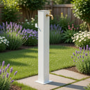 Fontana da Giardino Design a Colonna Quadrata 20x20x97 cm con Rubinetto in Ottone Struttura in Acciaio Bianco