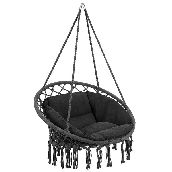 Poltrona Sospesa Giardino Tessuto Sedia Dondolo Pensile Amaca con Cuscino Grigio sconto