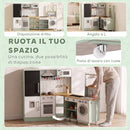 Cucina per Bambini 3-8 Anni 160x32x97,5 cm con Piano Girevole Fornelli Luci e Suoni Forno e Microonde in MDF e Legno di Pino Verde Chiaro      