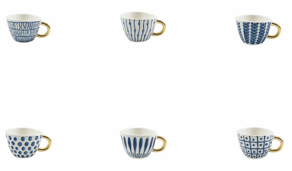 Set 6 Kaffeetassen aus Steingut Ø7x5 cm Villa d'Este Home Tivoli Masai Blau und Weiß prezzo