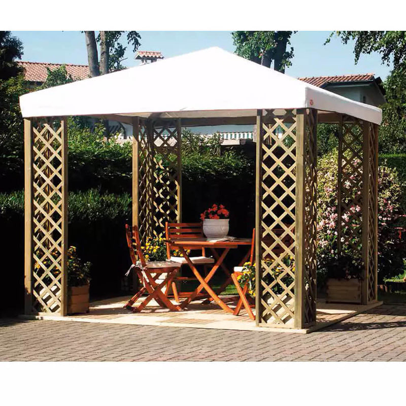 Gazebo da Giardino in Legno 3x3m con Copertura in PVC Taini Fox Pocket Noce