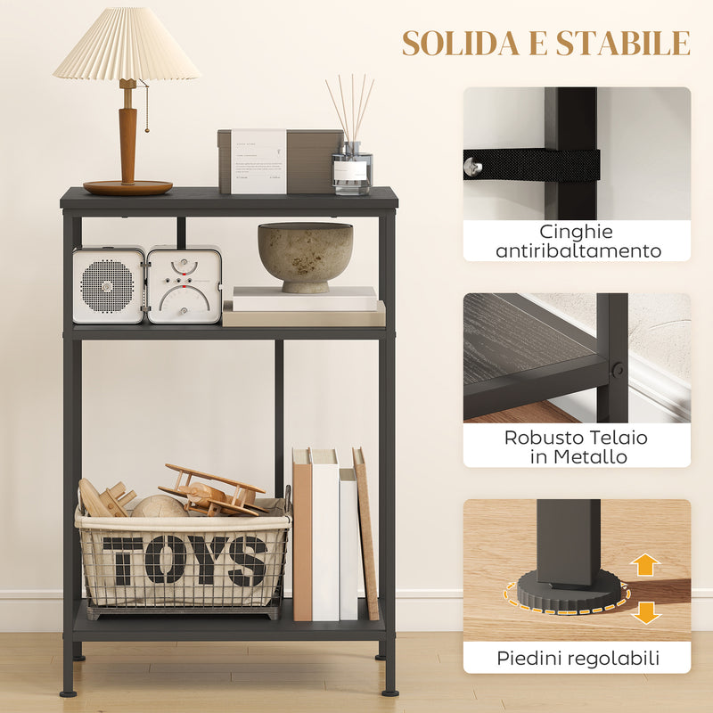 Consolle da Ingresso 55x30x81 cm a 3 Ripiani  in Metallo e Legno Nero  