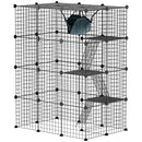 Gabbia per Gatti Grande a 4 Livelli 105x70x140 cm con Struttura Personalizzabile Rampe e Amaca per 1-3 Gatti in Acciaio e PP Nero      