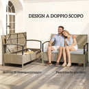 Panca Contenitore da Giardino 123x70x82 cm Capacità 125L con Cuscino Imbottito in Metallo e Rattan PE Cachi      