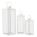 Lanterne White Set 3 Pz 22x22x66 cm - 18x18x49,5 cm - 14x14x39 cm in Ferro e Vetro Bianco      