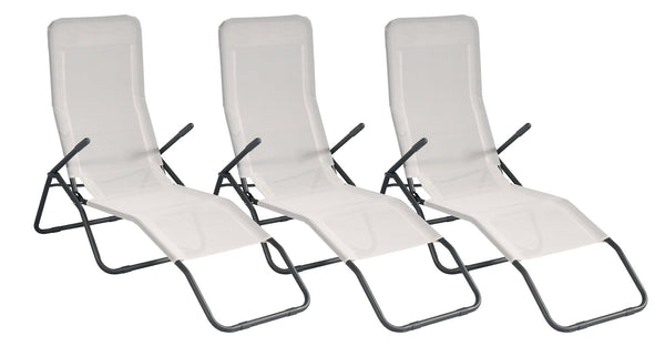 Set mit 3 klappbaren Liegestühlen 134 x 58 x 107 cm in Iron und Ecru Textilene acquista