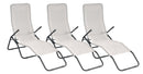 Set 3 Sedie Sdraio Pieghevoli 134x58x107 cm in Ferro e Textilene Ecrù
