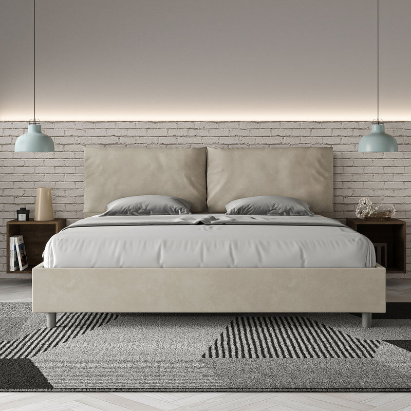 Letto Matrimoniale Imbottito in Microfibra Antea Large Sabbia Varie Misure