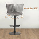 Set 2 Sgabelli da Bar Moderni 43x46,5x89-110A cm con Schienale e Poggiapiedi in Microfibra Grigio      